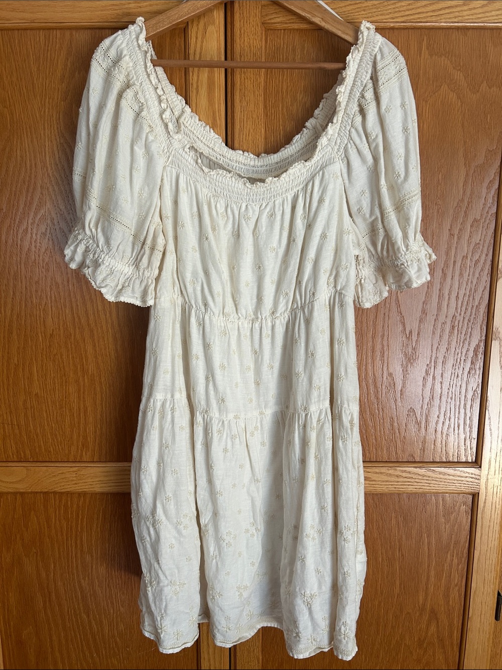 Old Navy Cream Smocked Neck Puff Sleeve Dress